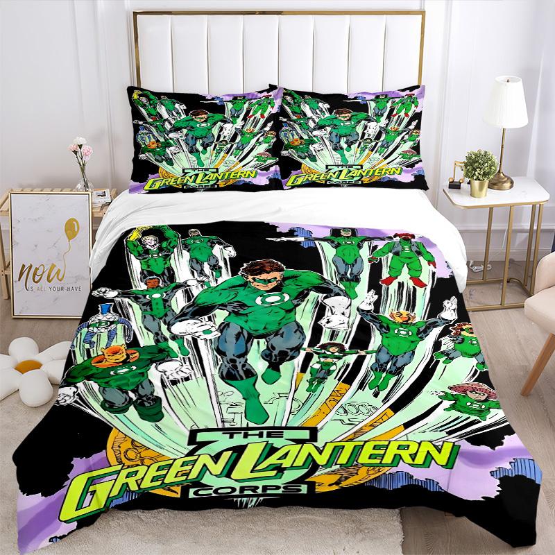3-teiliges Green Lantern Corps Bettwäsche-Set, weicher und bequemer Bettbezug, für Schlafzimmer und Gästezimmer (1 x Bettbezug + 2 x Kissenbezüge, ohne