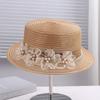 2026 New Fashion Mesh Veil Straw Hat with Pearl & Flower, Elegant Versatile Sun Cap for Women, Outdoor Travel Walk Street Snap