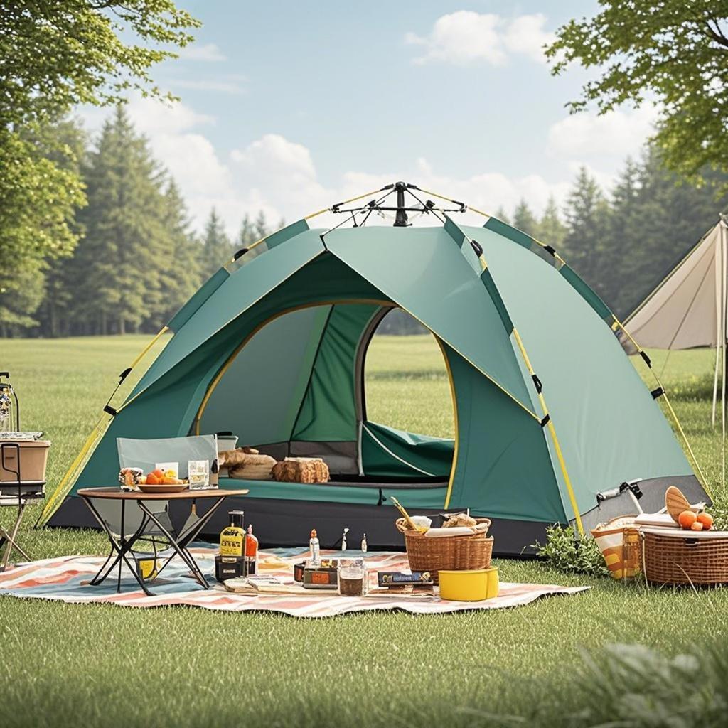 Lightweight Outdoor Waterproof and Windproof Pop-Up Tent with Storage Bag for Outdoor Camping and Emergency Preparedness (Green - Twin)