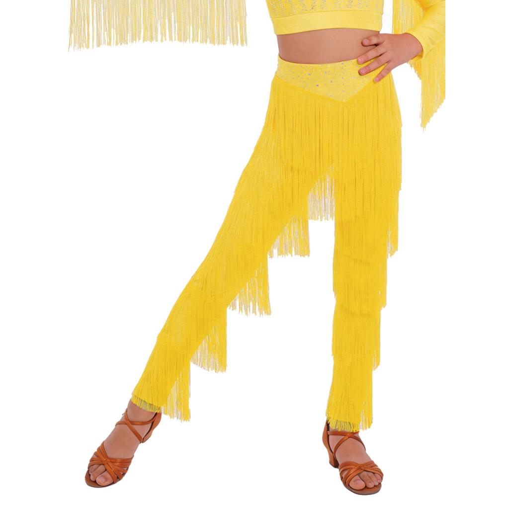 Pantaloni cu Franjuri pentru Dans Latin Fete Talie Elastică Părți cu Ciucuri Pantaloni Samba Rumba Cha Cha Salsa