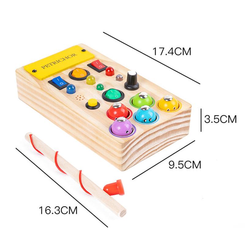 Montessori zaneprázdněná nástěnka LED světlo spínací hračky batole Dřevěná senzorická tabule cestovní hračky ovládání vypínače pro miminka vzdělávací hra