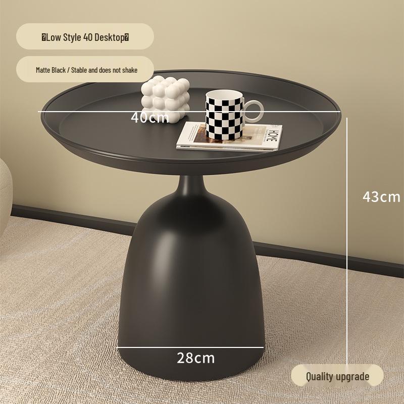 Modern Minimalist Round Side Table - Small Coffee/Sofa Table with Wrought Iron Storage Cabinet