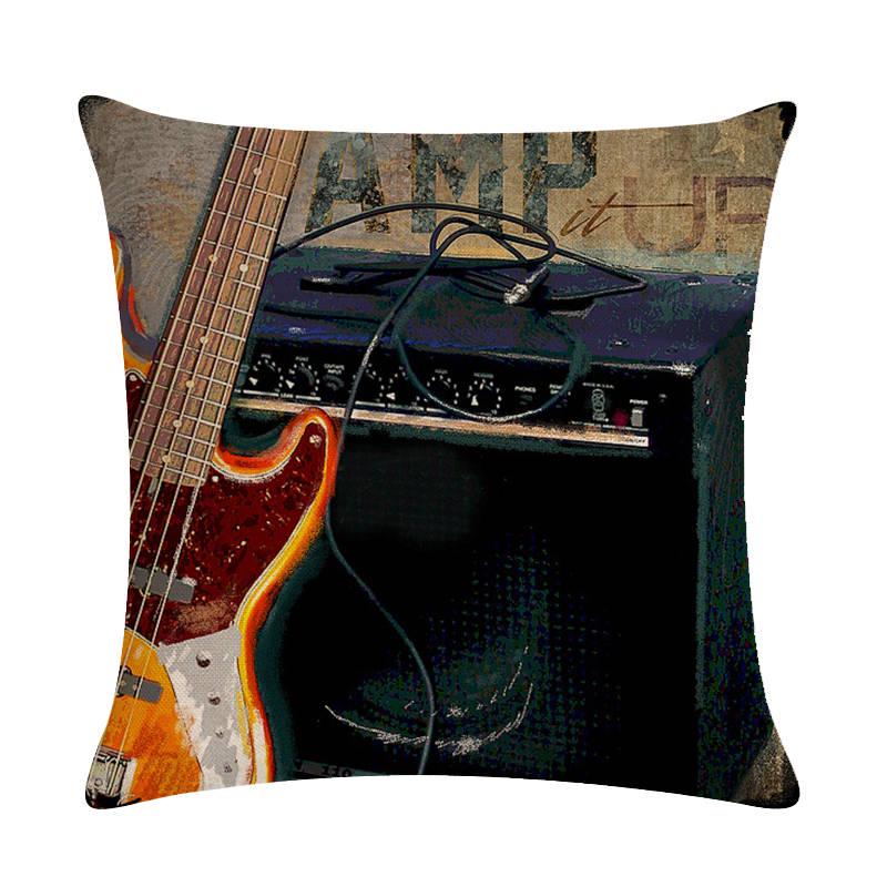 Oil Painting Moive Guitar Cushion Covers Art 45x45cm Cotton Linen Pillow Cover for Sofa Square Decorate Throw Pillow Cover