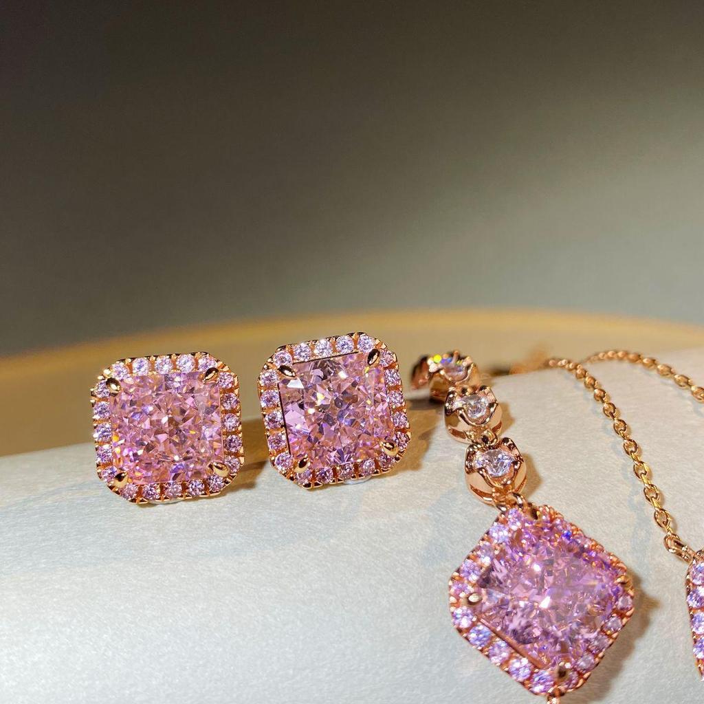 18K Vergoldete S925 Sterlingsilber Eisblumen Rosa Diamant Halskette für Damen