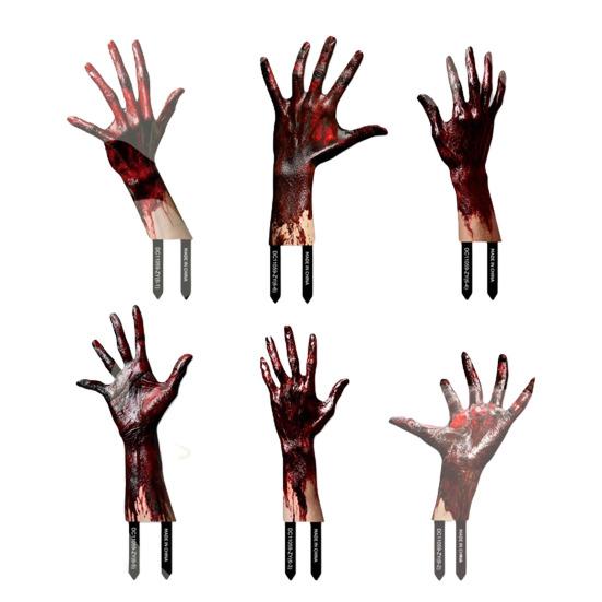 2/6Pcs Halloween Card Insertion Blood Ghost Hand Shape Garden Stake Spooky Atmosphere Halloween Events Ornament