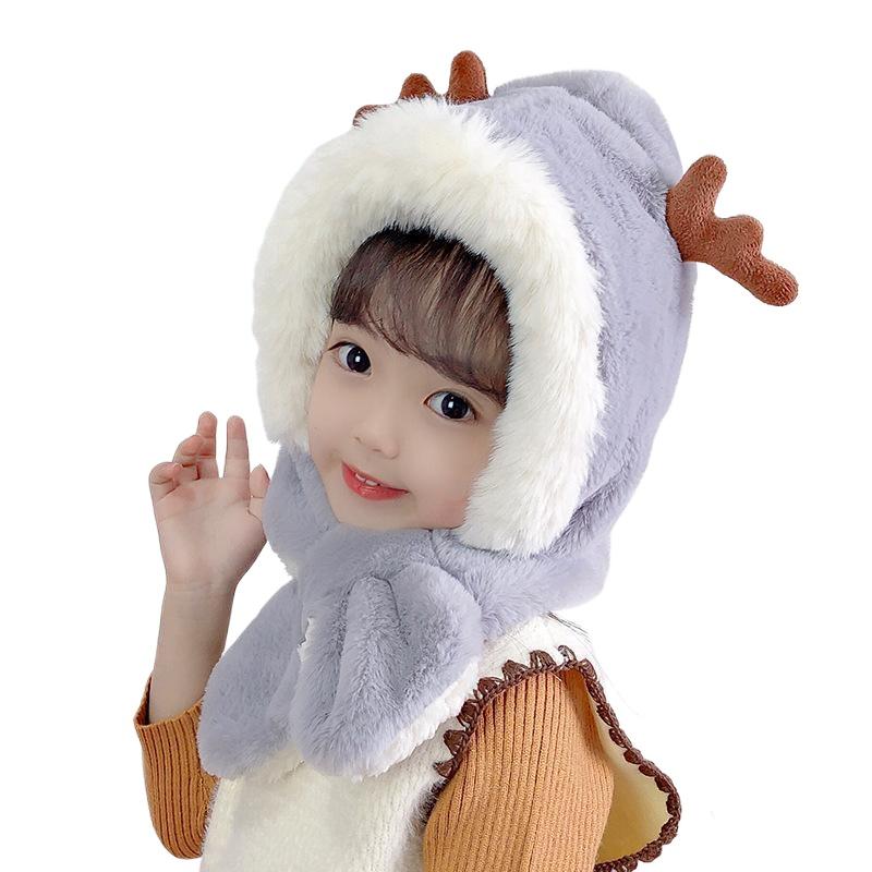 Winter Children's Hats Boys and Girls Scarves Integrated Plush Hats Cute Baby Antlers Fleece Ear Hats Tide