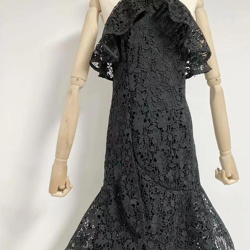 Summer 2023 European Sexy Tight-Fit Waist Hollow Long Dress