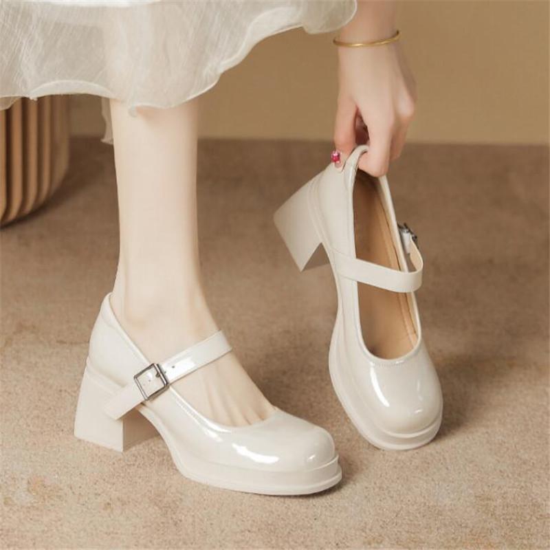 Mode Élégant Escarpins à Talons Hauts pour Femmes Mary Janes Chaussures Classiques Escarpins de Soirée Noir Blanc à Talons Épais Chaussures de Mariage Bureau pour Femmes