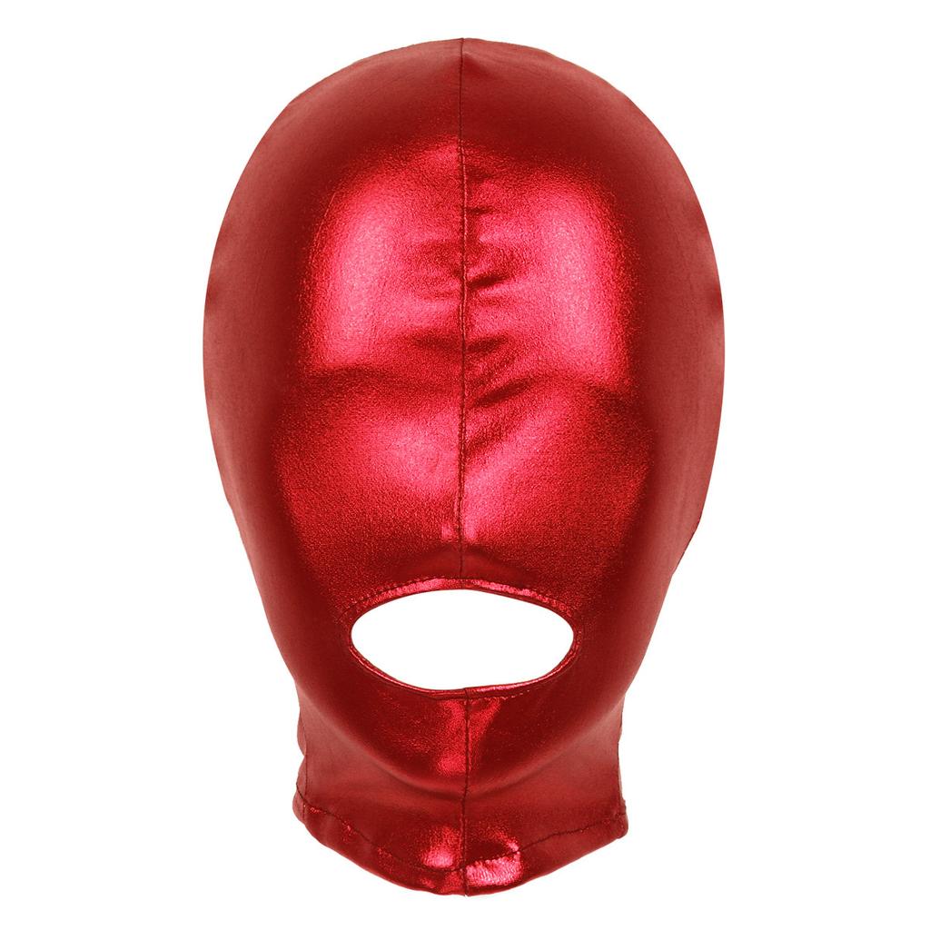 Unisex Metallic Latex Face Mask - Shiny Full Head Hood with Open Mouth for Role Play Parties