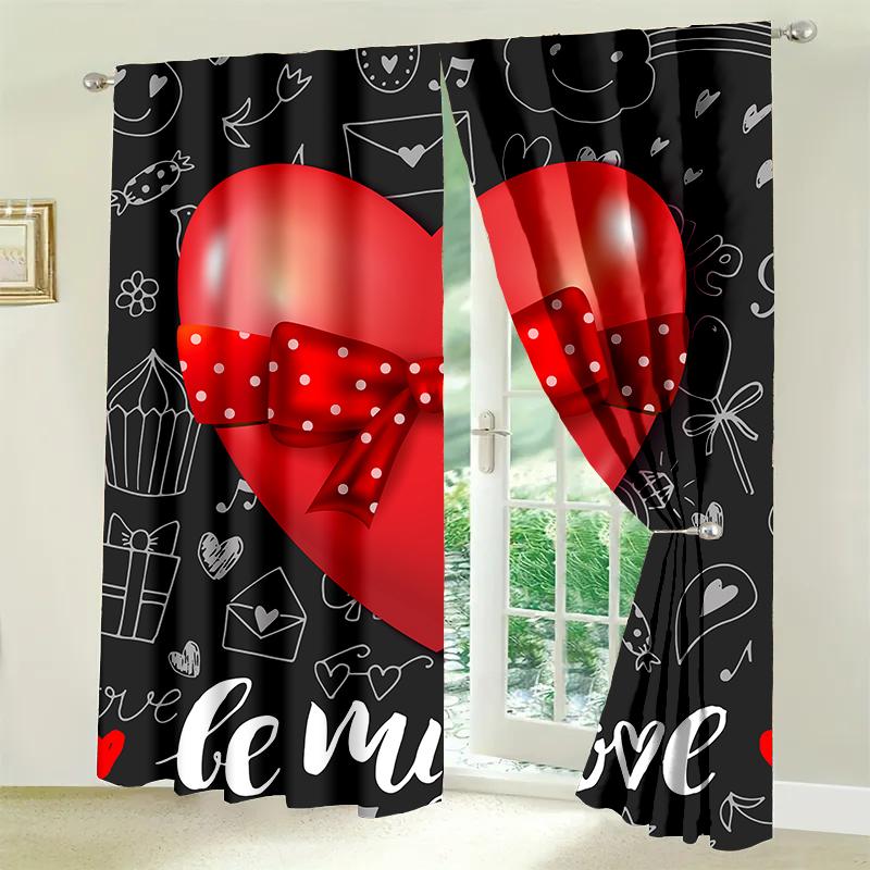 2ks/Sada Červené závěsy se vzorem lásky Lehký a vzdušný pocit pro útulnou ložnici Elegantní kancelář, stylovou kuchyni, příjemný obývací pokoj a pokojnou pracovnu