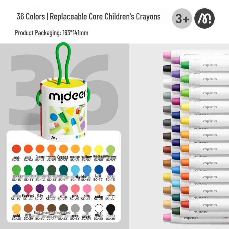 MiDeer Washable Silky Crayons with Replaceable Cores
