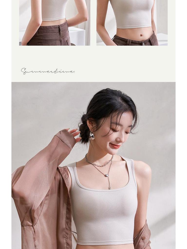 Women's Summer Sling Tank Top with Integrated Padded Bra, Thin Style, Anti-Auxiliary Breast Bandeau.