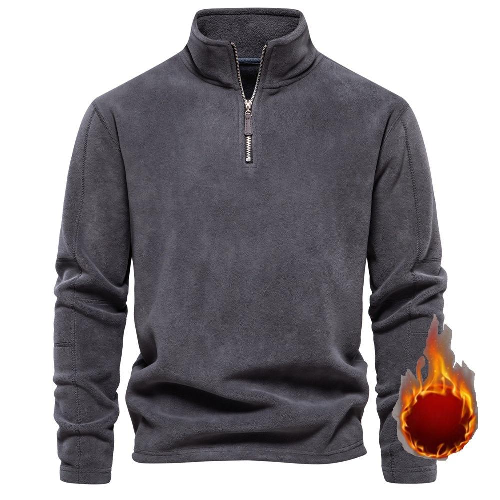 Качественная утепленная флисовая куртка для мужчин, пуловер с застежкой-молнией на вороте, мужская толстовка, мягкая мужская куртка M 65-75 kg темно серый
