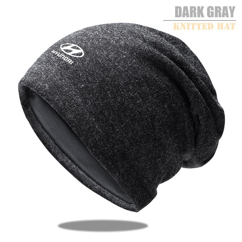 Solid Color Thin Plus Velvet Beanies Winter Hat Men Women Cap Casual Double Deck Spring Autumn With Hyundai Logo Windproof Hat