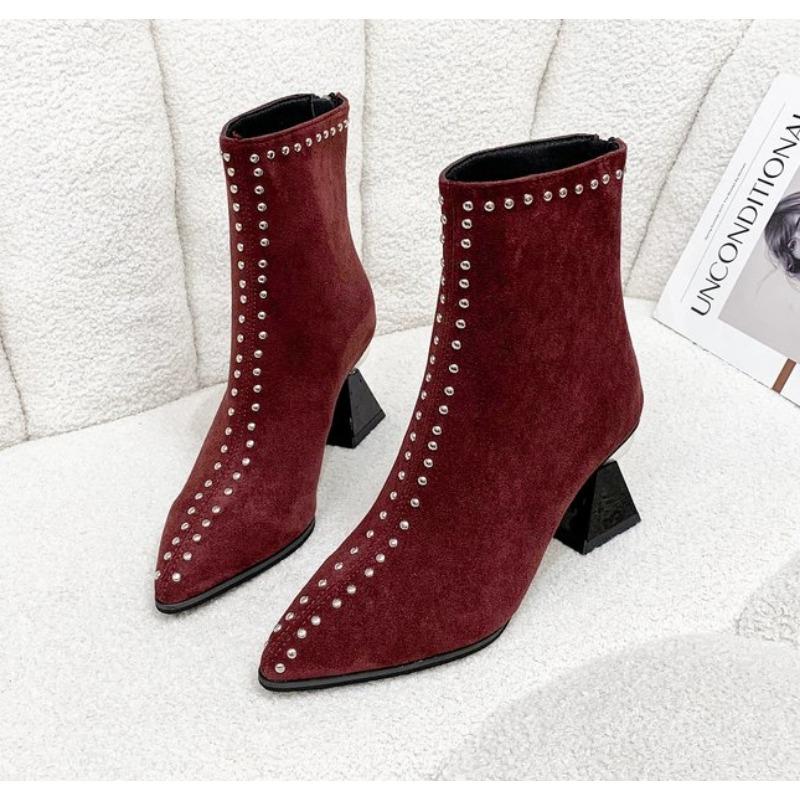 Fashion Women Ankle Boots 2024 Shallow Spring Autumn Winter Pointed Toe Designer Ladies Short Back Zip Sexy Suede High Heels Mom Shoes