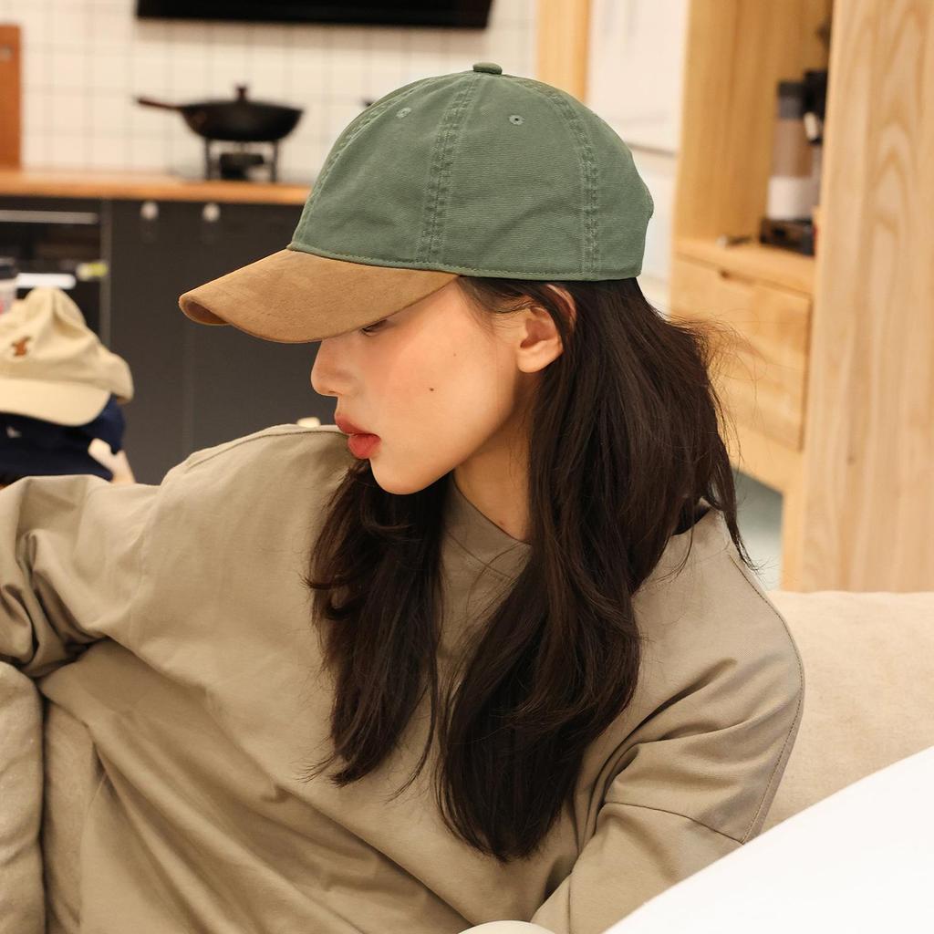Unisex Japanese Suede Patchwork Duckbill Cap - Colorblock Canvas Summer Hat