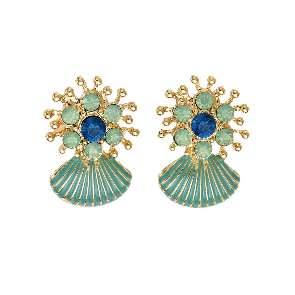 Fashion Ocean Style Ladies Jewelry, Geometric Shell Oil Drip Diamond Design Earrings Versatile Earrings