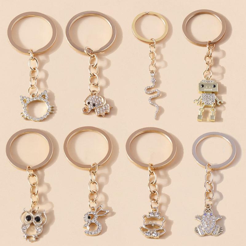 Cute Crystal Animal Keychain Snake Owl Cat Keyring Pendants for Car Key Holder Women Girl Handbag Accessories DIY Jewelry Gift