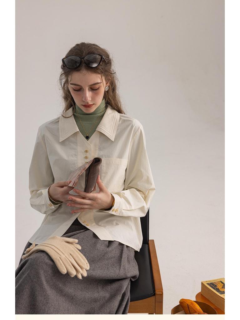 Dailyart "Blue Wave Sea Salt" Women's Embroidered Slim-fit Commute Shirt