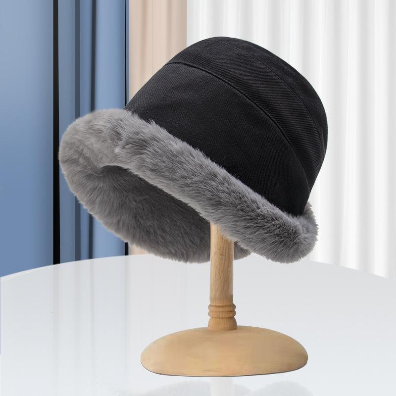 Winter Plush Hat for Women Korean Style Lamb Velvet Fisherman Hat Warm Ear Protection  Cold Protection Basin Hat  Bucket Hat  Large Brim