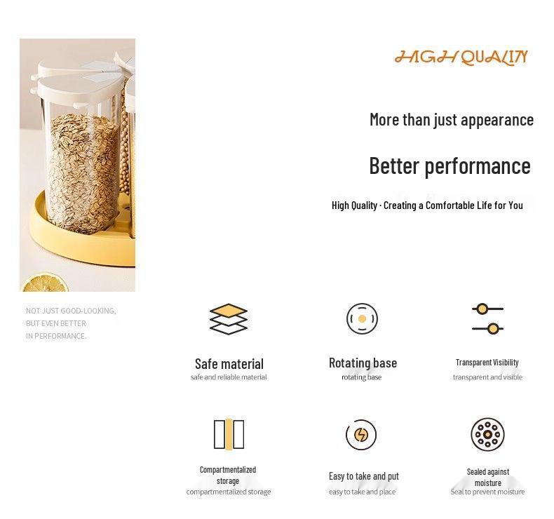 Rotating Moisture-Proof Grain Storage Box with Compartments for Kitchen & Fitness Enthusiasts