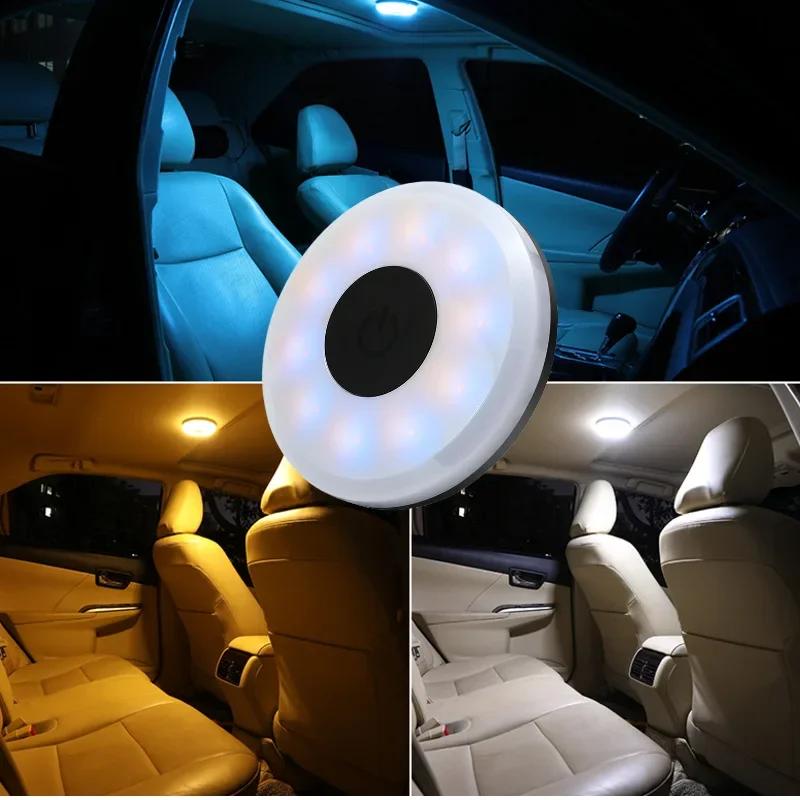 Magnetic Car LED Touch Light Roof Interior Lamp Tri-Color Sensor Lamp Universal Reading Night Lights Auto Interior Accessory