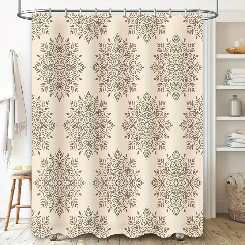Decorative Shower Curtain with Vintage Floral Pattern Neutral Tones for Bathroom Décor.