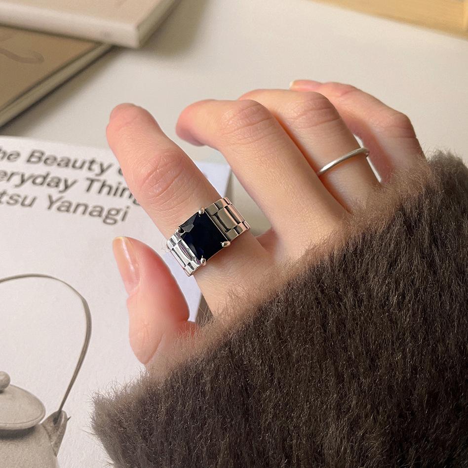 Xiaomi BFCLUB Silver Color Simple Black Punk Rings For Women Geometric Fashion Open Adjustable Handmade Party Jewelry Gift Allergy