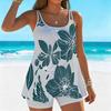 Women's Swimwear Tankini 2 Piece Swimsuit  Big Flower Printing  Plant Print Vacation Bathing Suits