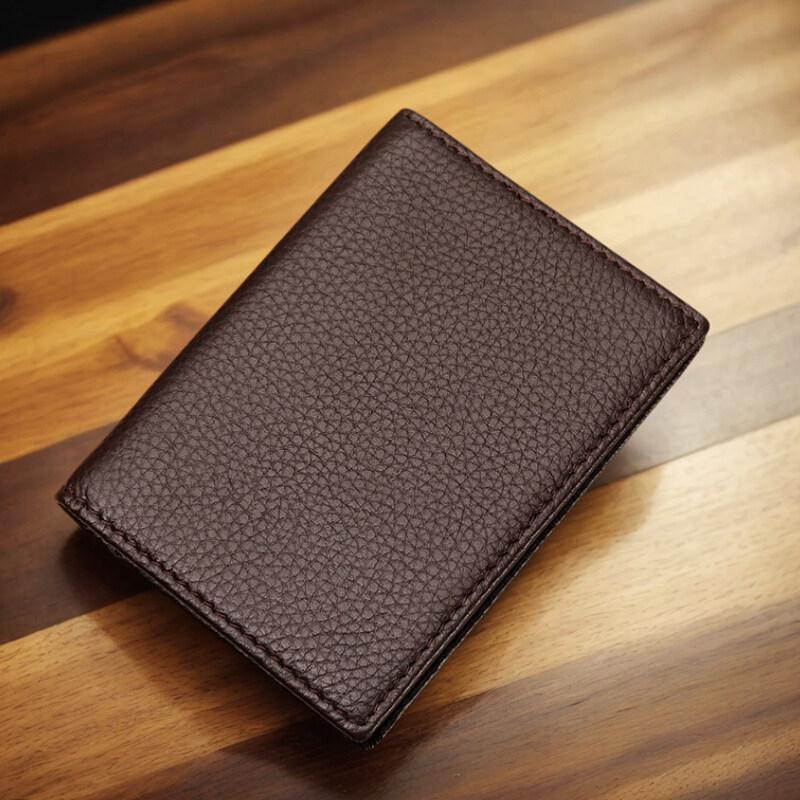 Transparent ID Window Credit Card Holder Durable Soft Multi Card Slots Top-grain Leather Bifold Thin Small Wallet Black Coffee