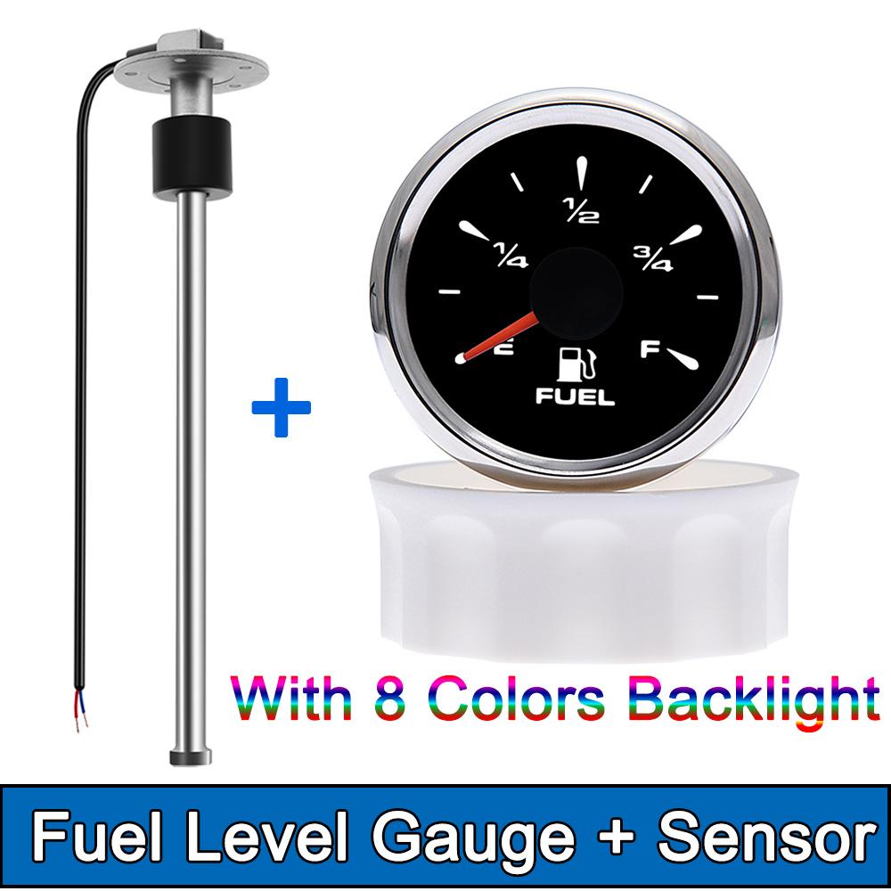 100MM Fuel Level Sensor + 52MM Fuel Level Gauge 0-190 Ohm Fuel Oil Tank Level Meter Sensor For Boat Car Yacht Marine 9-32V