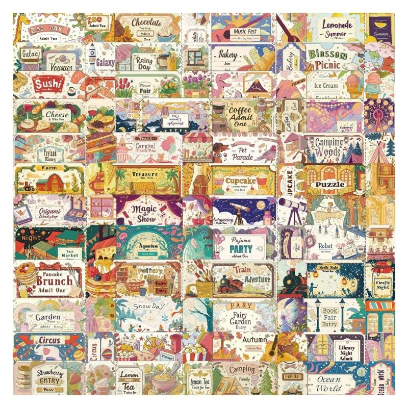 

50Pcs Fantasy Ticket Sticker Collection Removable Decals Label Strong Adhesive Backing for Journal Scrapbooking Crafting 1