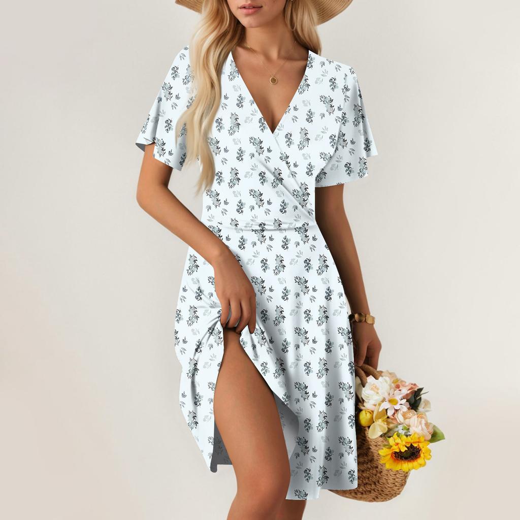 Robe d'été ample pour femme, tenue décontractée à col en V profond, chemise élégante