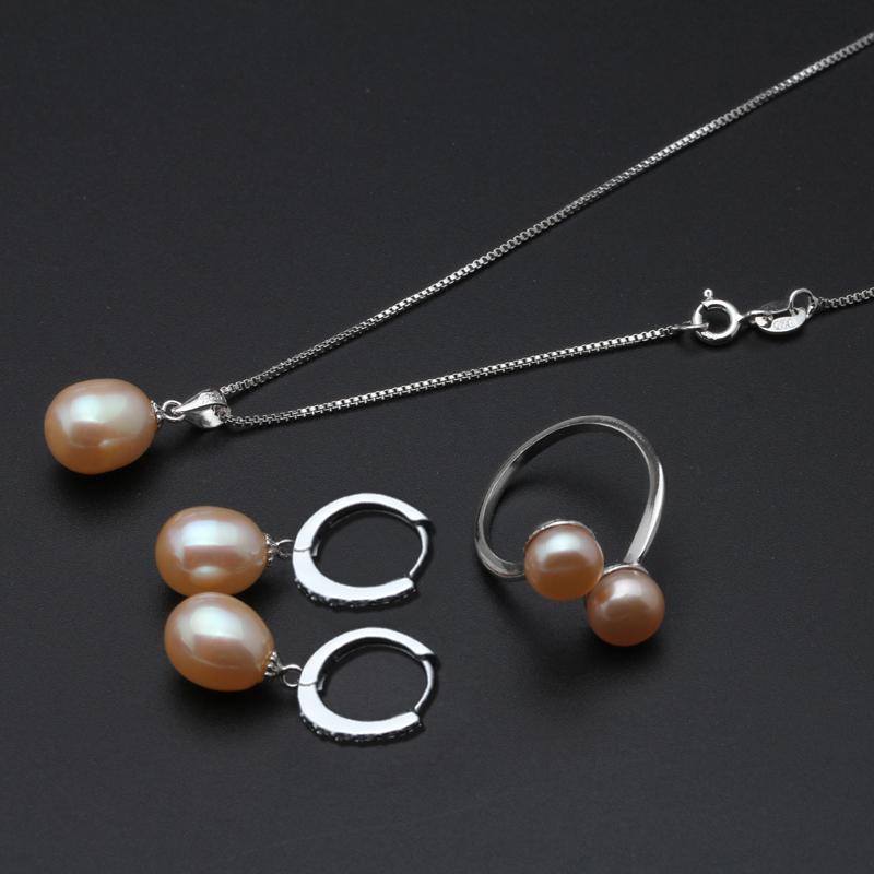 Real Bridal Black Set With Pearl Earrings And Necklace,925 Silver Natural Pearls Jewellery Set Luxury Wife Mother Birthday Gift