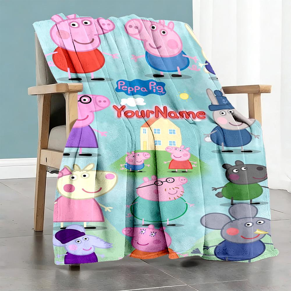 Peppa Pig Customize Text Blanket Lightweight Personalized Blanket Comfortable Versatile for Livingroom Seaside Bed Chair Four Seasons Multipurpose