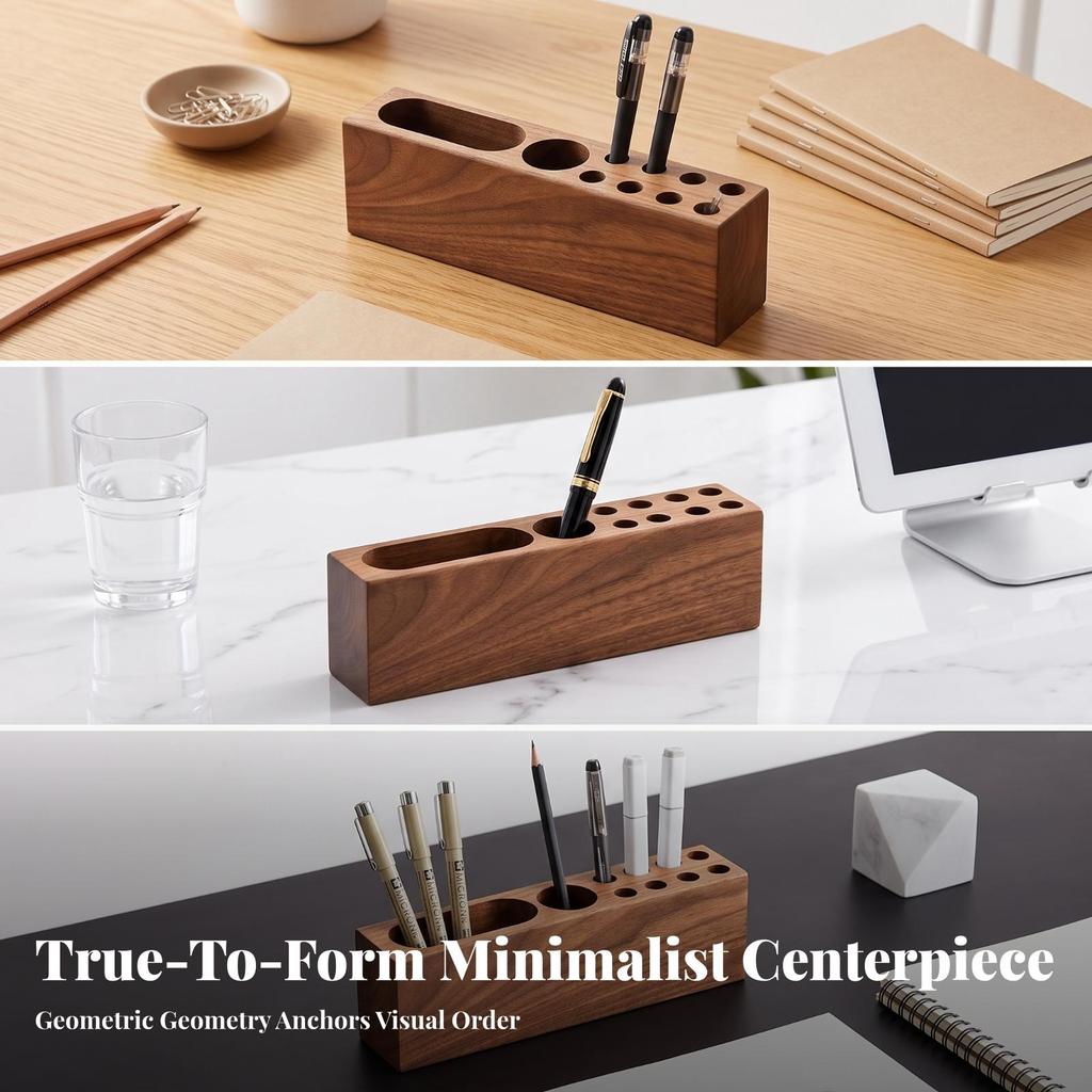 Pen Holder with Card Slot Natural Wood Desk Tidy Compact for Study Room