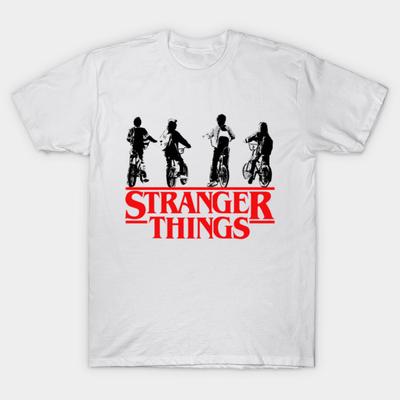 Men Black Print T-shirt Stranger Things No-Cut Transfer Paper Print Cotton Tshirt
