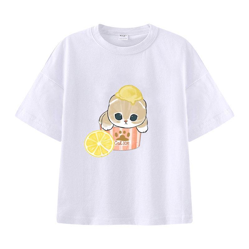 New Summer Catprinted Shortsleeved Tshirt A Cute and Trendy Outfit Featuring A Cartoon Shark Cat Kids Clothes Boys  Girl