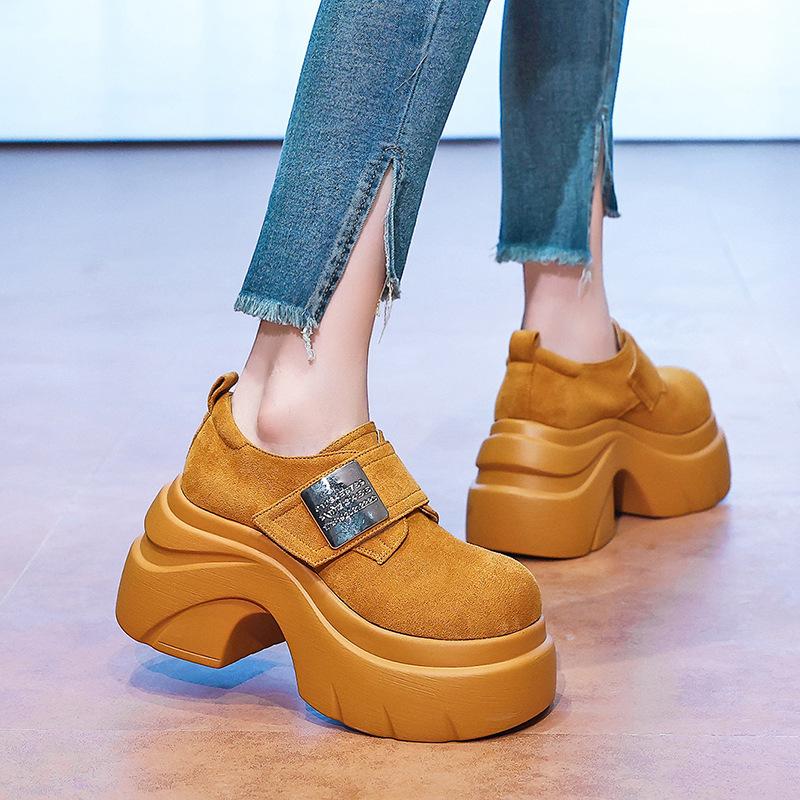 Retro big head thick sole heightening anti-velvet loafers women's 2025 new Velcro college style comfortable single shoes women