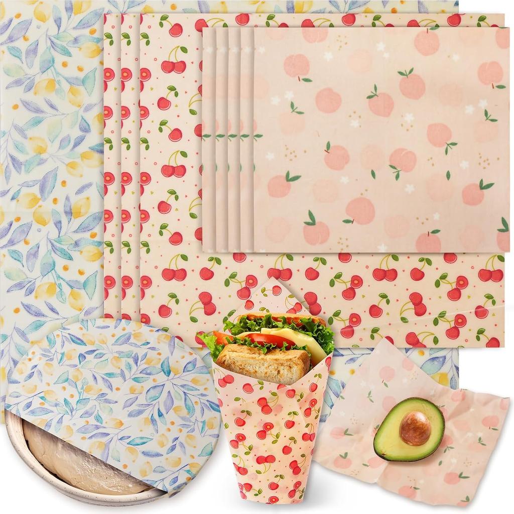 Beeswax Wraps for Food, 9 Pack Reble Bees Wax Wraps, Zero Waste, Food Storage Beeswax Paper, Sustainable Wax Paper(1XL+3M+5S) Food Wrap, Sandwich