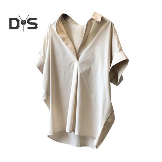 

Женская летняя рубашка с лацканами и коротким рукавом, однотонный пуловер, свободный крой, тонкая офисная женская рубашка, рабочая одежда 2XL хаки