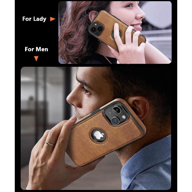 Classy Design Luxury Leather Phone Case for iPhone 15 Non-Slip Grip Full Body Ultra Slim Protective Case (2023,6.1”) (Brown)