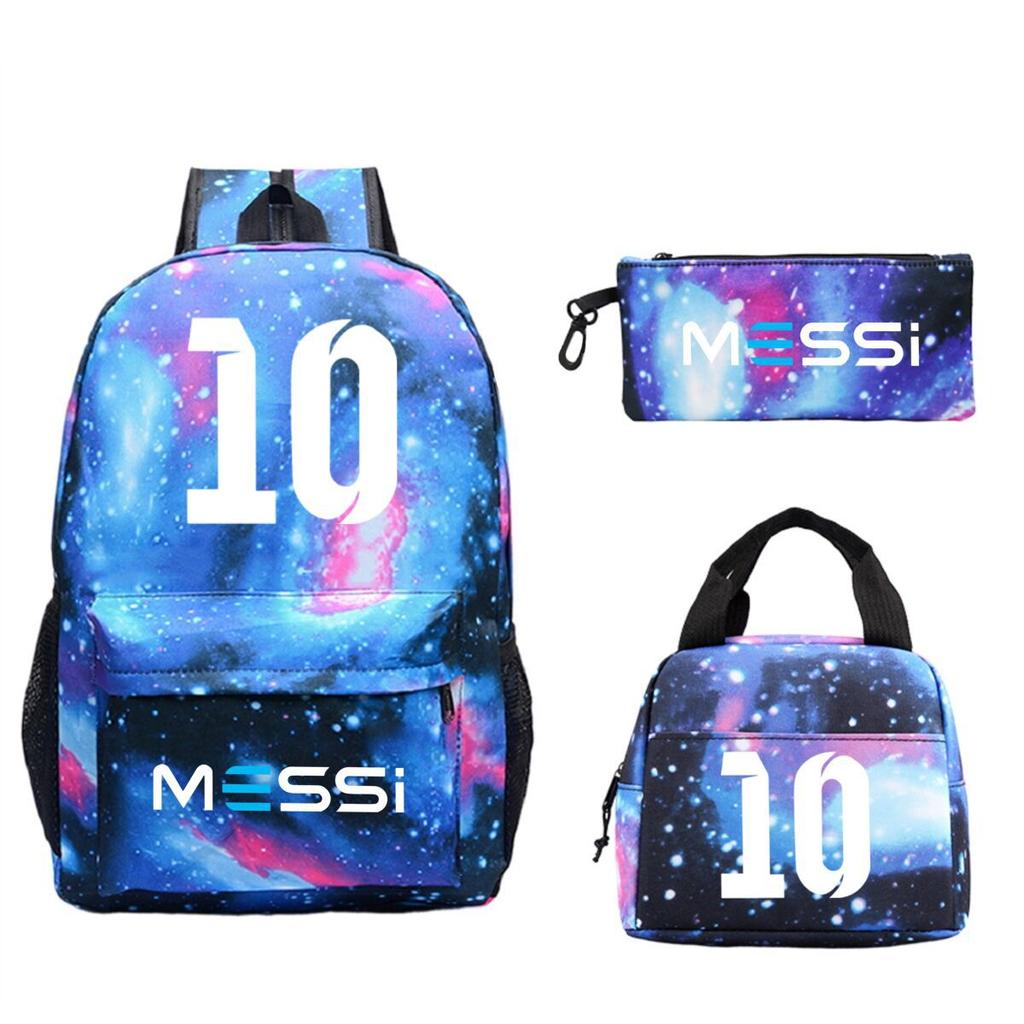 Football Star Peripheral Printed Backpack, Primary And Secondary School Children'S Three-Piece Simple Schoolbag