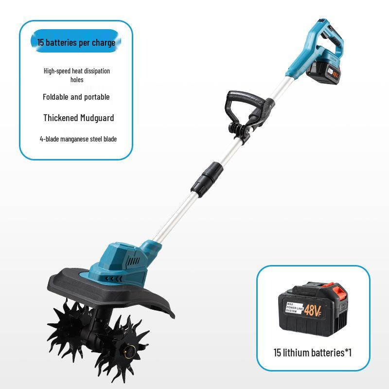 New Lithium Battery Micro Tiller: Four-Blade Soil Loosener for Home Gardening