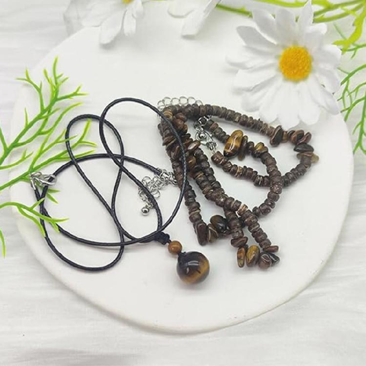2Pcs Ethnic Layering Beaded Necklace Set Adjustable Leather Cord Jewelry With Natural Stones Holiday Gift For Adults