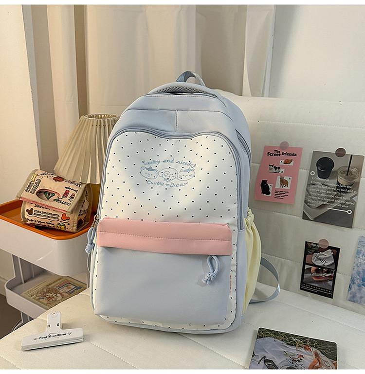 Kawaii Girl Small Bear Dot Design School Bag With Padded Shoulder Straps For Students