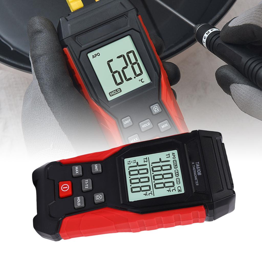 Digital Thermometer TA610 Dual Channel Thermocouple Temperature Meter Display Backlit LCD Accurate Electronic for Industrial Use