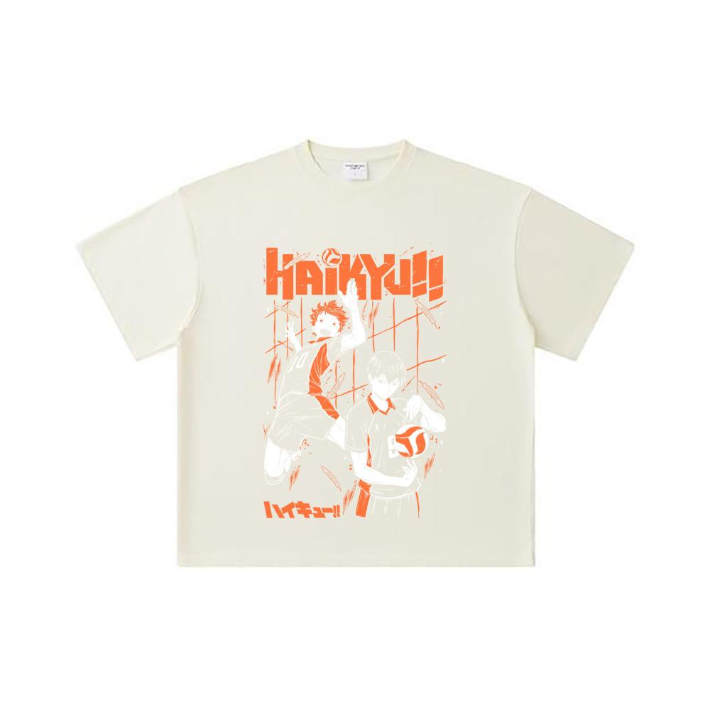

260 GSM Double Yarn 32 Count 100% Cotton Haikyu V2 Hinata x Tobio Print Unisex Heavy Cotton T Shirt S абрикосовый