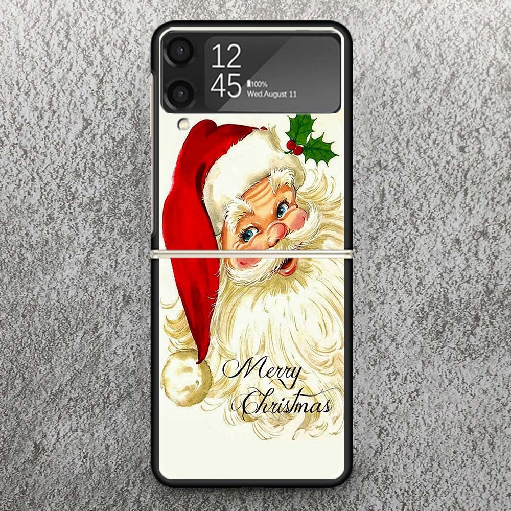 Christmas Santa Claus Present Print Case For Samsung Galaxy Z Flip 3 4 5 6 7 5G Phone Shell Flip7 Flip6 Flip5 Flip4 Flip3 Patter