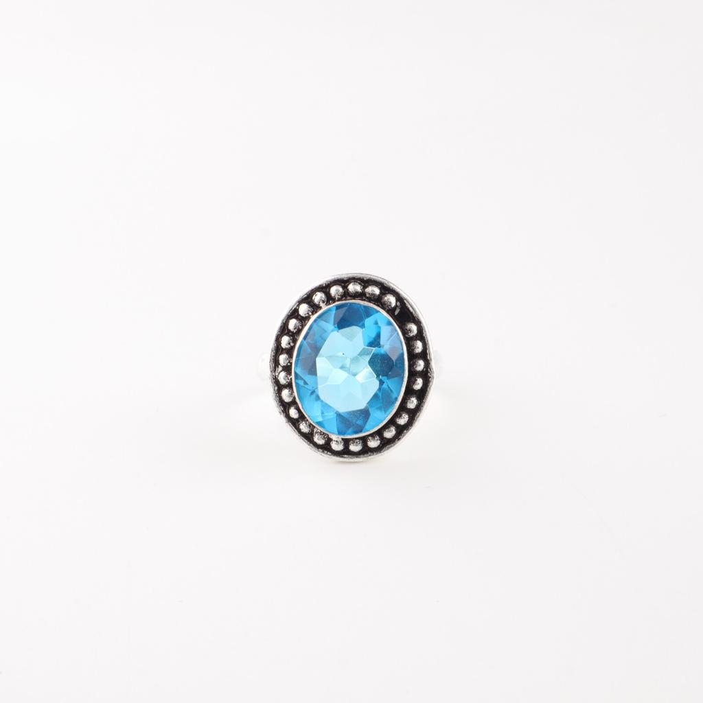 Swiss Blue Topaz Gemstone 925 Sterling Silver Jewelry Handmade Ring Gift For Mom RR-62-7
